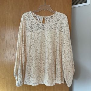 Ivory lace/felt top with long Bell sleeves.